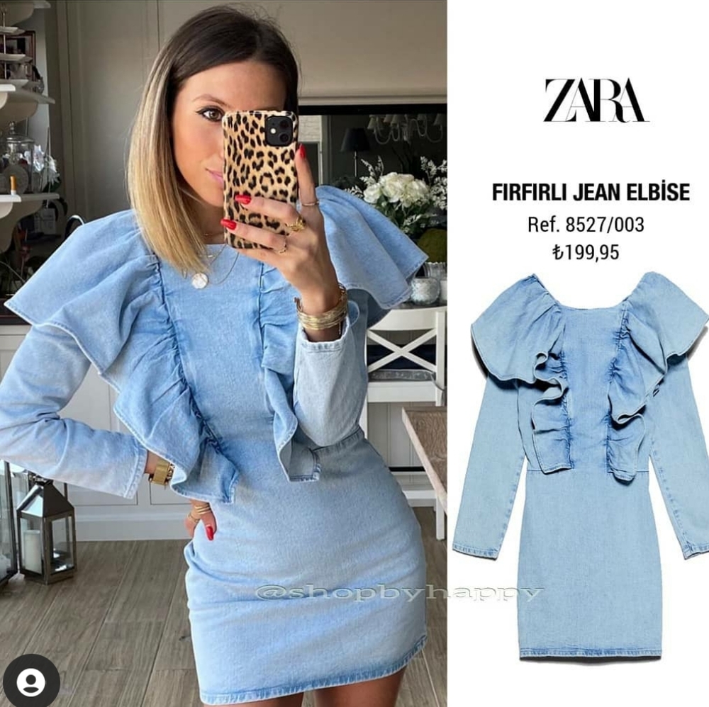 ZARA denim long sleeve Ruffle dress